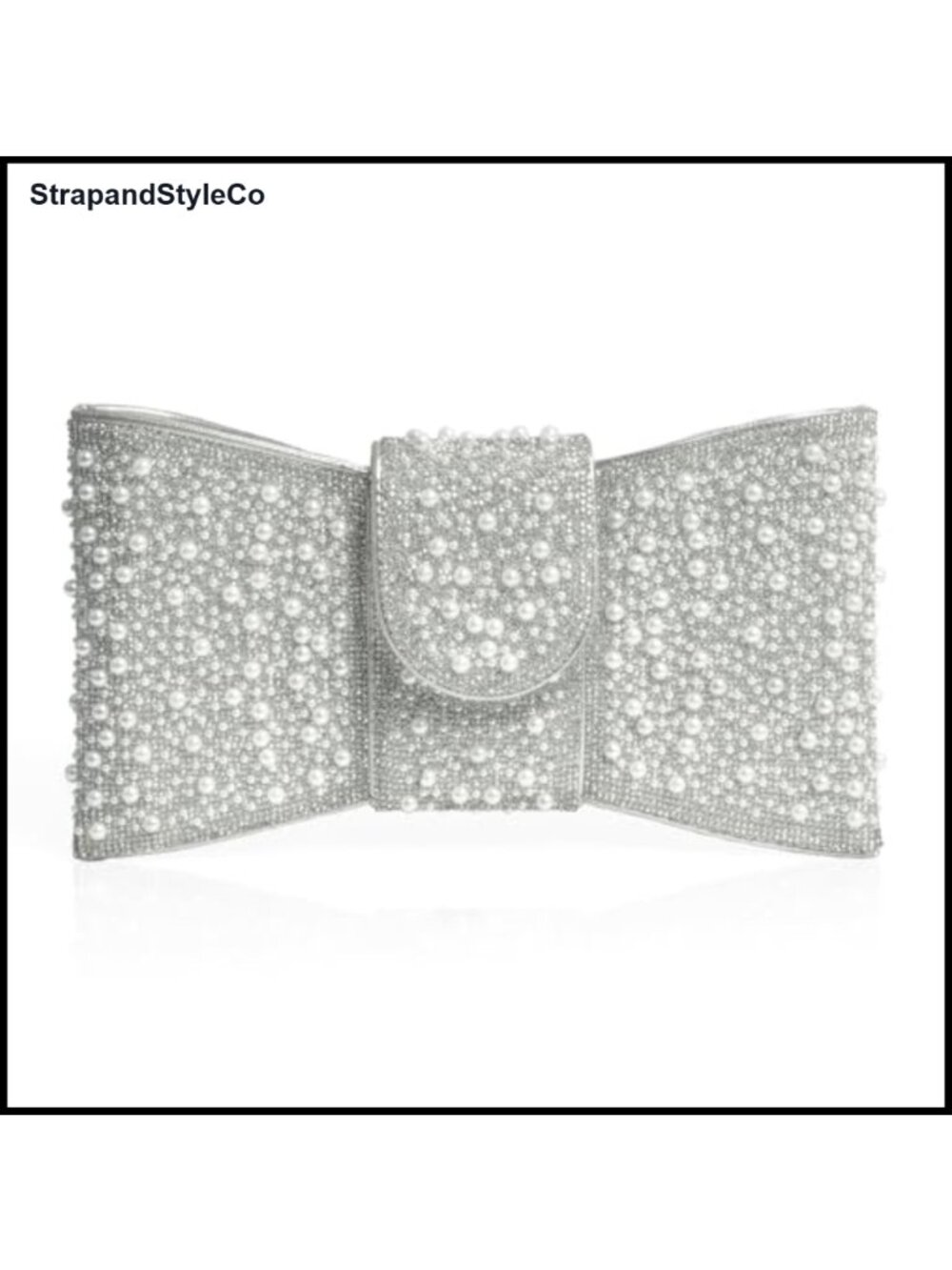 Pearl Rhinestone Bow Vegan Leather Clutch Wedding Prom Evening Bag